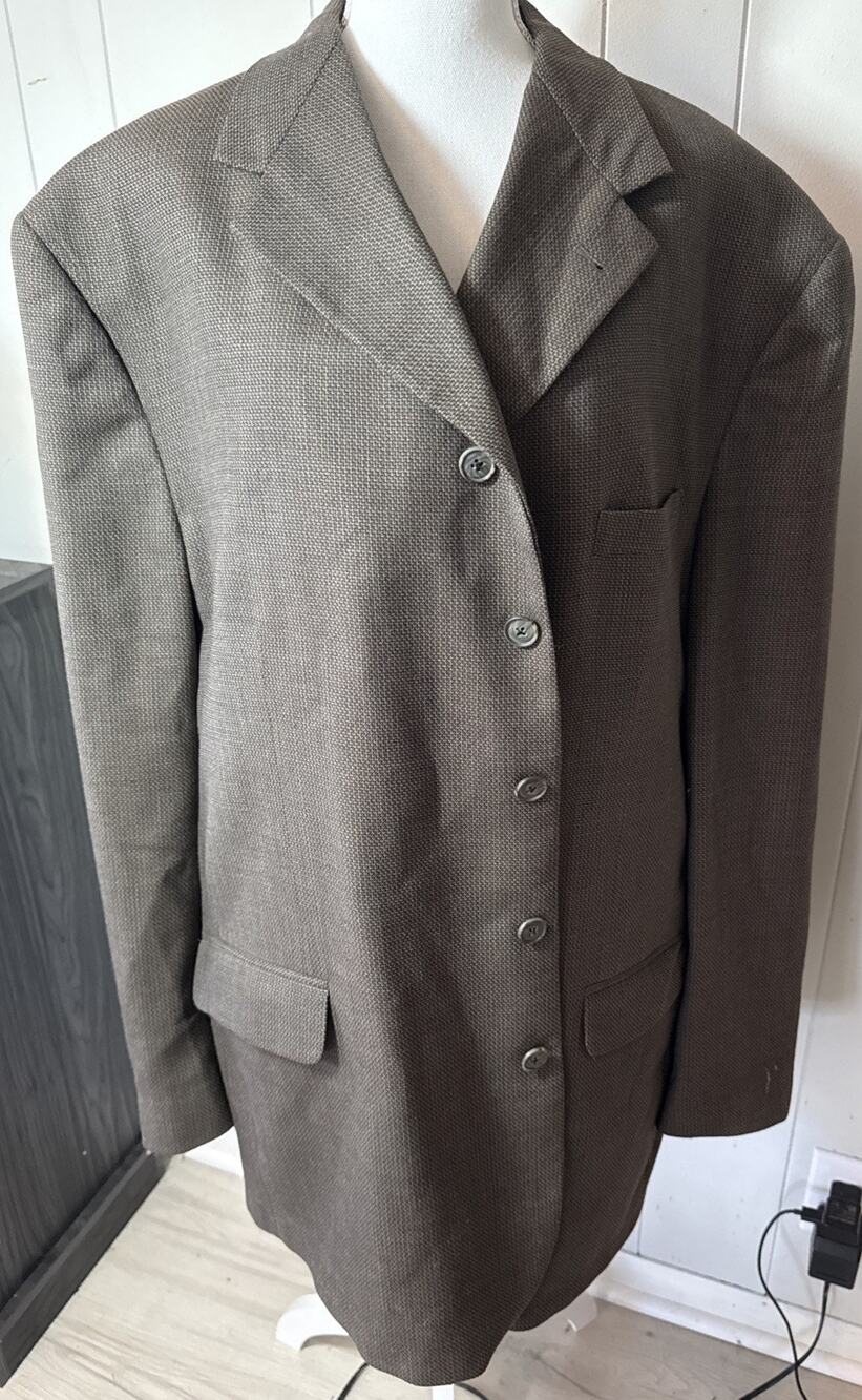 GB Brown Sport Coat Blazer With Vest Vintage Pure Wool Size 54L T26